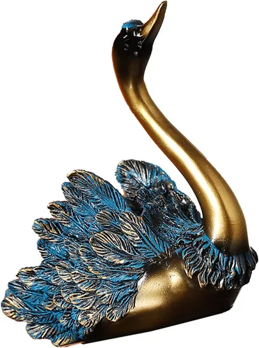 Vista 7 de TITA-DONG Escultura de cisne, estatua decorativa de cisne, mano de obra fina de resina, adorno moderno de cisne, parte inferior plana, pluma vívida