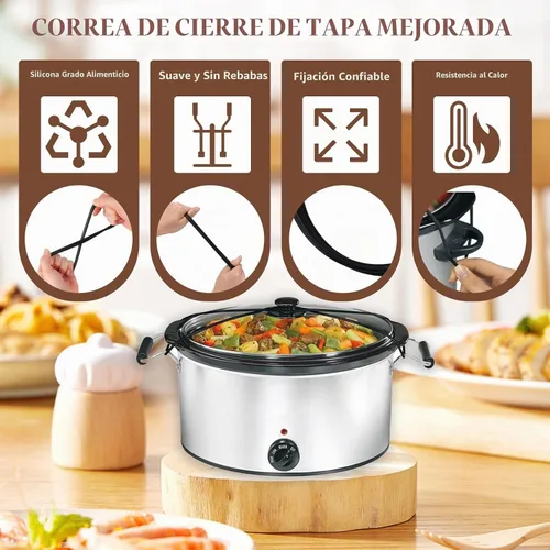 Vista 3 de IWIWE 2 bandas de goma para olla de cocción lenta y correa de tapa, cierre de silicona reutilizable para olla de cocción lenta, compatible con ollas