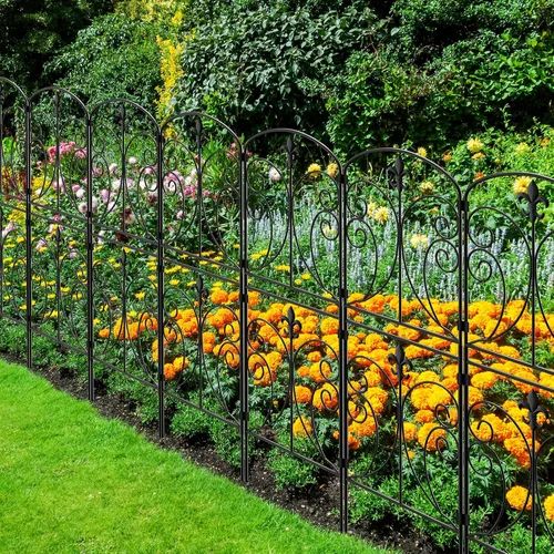 Vista 7 de Valla Decorativa para Jardín Paquete de 10, 37.5 pulgadas (Alto) x 10.8 pies (Largo) Valla Barrera para Animales, Cercado de Metal Antioxidante