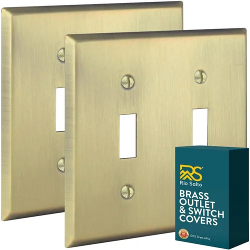 Vista 79 de Rio Salto BRASS Signature Collection MIDSIZE - Placa de pared de metal dorado para interruptor de luz o cubierta de tomacorriente, placa de pared