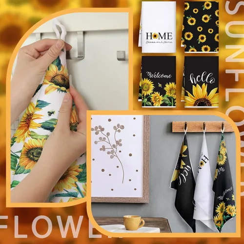 Vista 4 de Geyoga 6 Piezas Toallas de Cocina de Girasol Toallas de Platos Absorbentes Paños de Té Decorativos para Cocina de Verano Baño Decoración del Hogar