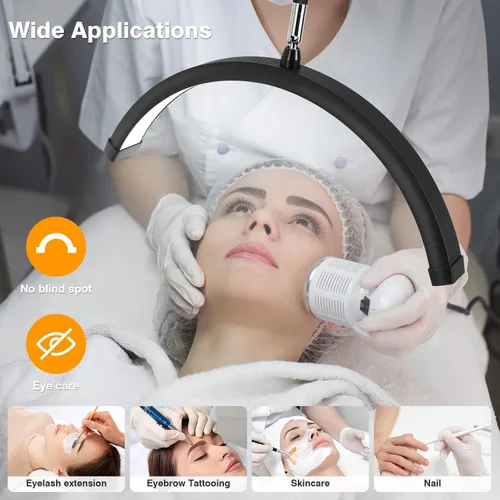 Vista 7 de Mznoo Luz de media luna con ruedas, lámpara de pestañas LED de 2500LM para extensiones de pestañas, luz de luna flexible para tecnología de Negro