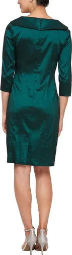 Vista 2 de Alex Evenings Vestido corto con cuello vertical de tafetán para mujer (Missy Petite Plus)