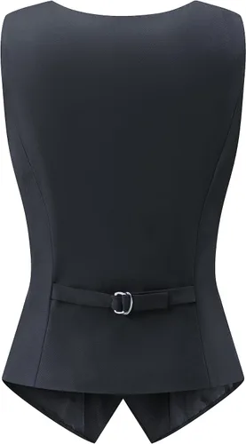 Vista 2 de Foucome Chaleco de doble botonadura para mujer, chaleco elegante con cuello de solapa