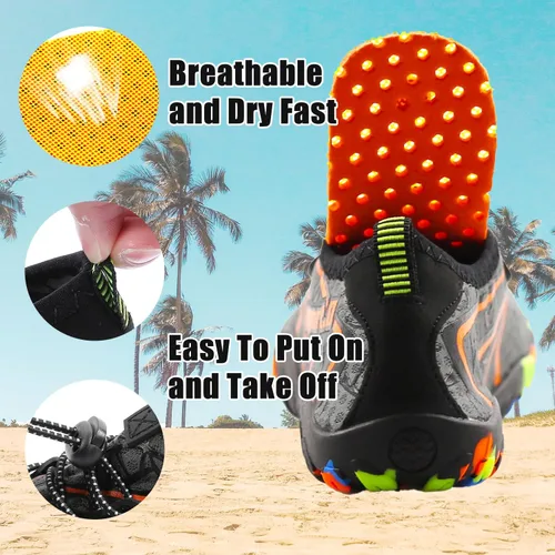 Vista 5 de Zapatos de agua para mujeres y hombres, de secado rápido, descalzo, para playa, natación, deportes, senderismo, buceo, surf, 1-carbon Black