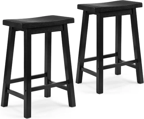 Vista 9 de PJ Wood Taburete de cocina con asiento de silla de montar de 24 pulgadas con placa de pie - negro