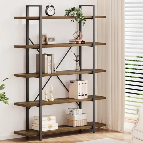 Vista 13 de HSH - Estantería de 3 niveles en negro, estanterías de almacenamiento pequeñas de metal y madera industriales, estanterías modernas abiertas de 3
