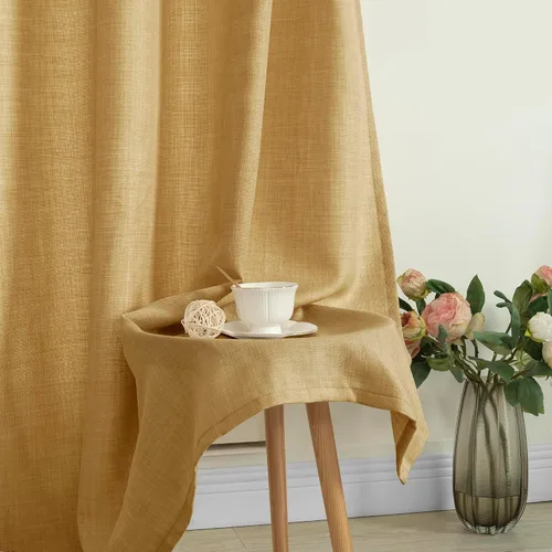 Vista 7 de LAMIT Cortinas de lino marrón caramelo para sala de estar, 84 pulgadas, de lino sintético, texturizado, filtrante de luz, paneles de privacidad
