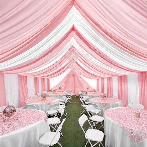 Vista 39 de 6 paneles de cortinas de techo azul bebé para boda, cortinas de techo de 5 pies x 10 pies, tela de drapeado para arco de boda, cortinas