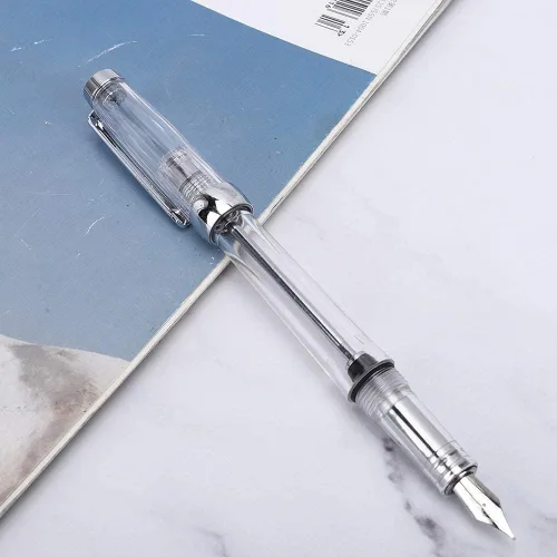 Vista 6 de Hztyyier Pluma estilográfica de gran capacidad, metal transparente, punta fina, para negocios y uso diario