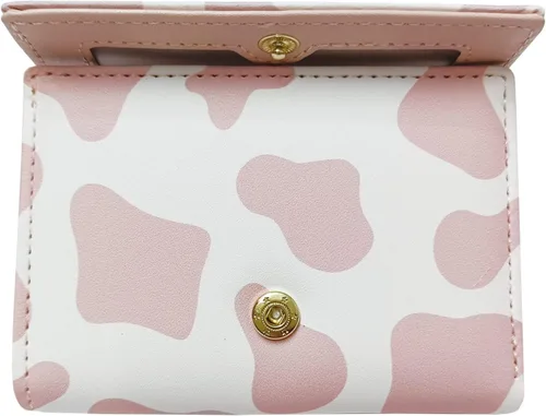 Vista 6 de MOZXIRZ Cartera de piel sintética para mujeres y niñas con estampado de vaca de tres pliegues delgada y corta con diseño de caricaturas triple