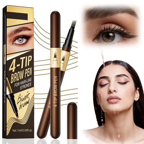 Vista 7 de 2 bolígrafos de cejas líquido Microblading de 4 puntas, crea trazos naturales similares al cabello, resistente al agua, de larga duración, a prueba