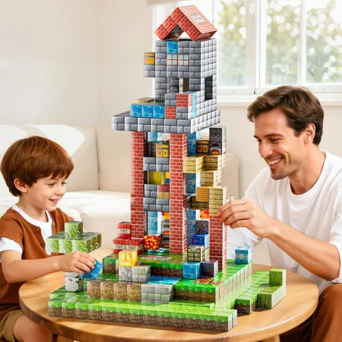 Vista 6 de Bloques Magnéticos de Juguete para Niños, 110 PCS Bloques de Construcción Magnéticos, Juguete de Apilamiento Sensorial STEM Montessori para Niños