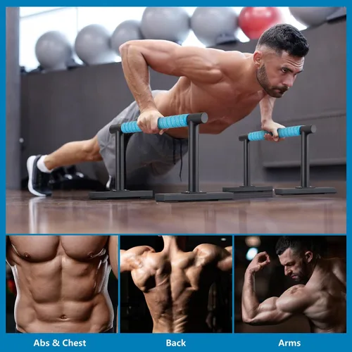 Vista 4 de Paraletas de entrenamiento de fuerza, barras de empuje I-Sit, asas de flexiones, equipo de calistenia para entrenamiento en casa, barras de gimnasia