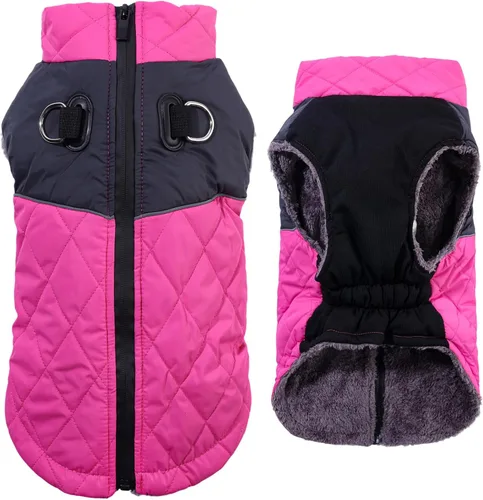 Vista 13 de JoyDaog - Abrigos de invierno para perros pequeños, chaqueta de cachorro con arnés, negro, XS Negro (estándar).
