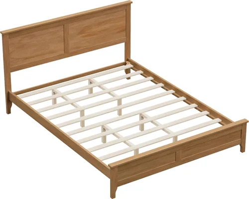 Vista 6 de Cama de plataforma tamaño Queen, moderna cama de madera maciza con soporte de listones de madera resistente, no necesita somier, Seadrift