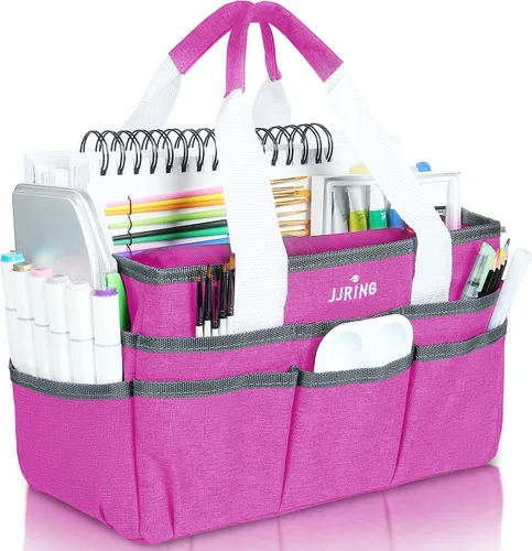 Vista 16 de JJRING Bolsa organizadora de manualidades, organizador de arte con múltiples bolsillos, bolsa de costura beige para arte, manualidades, álbumes