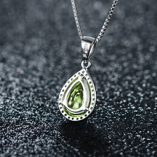 Vista 3 de JIANGXIN Juego de joyería con colgante de lágrima de piedra de nacimiento en plata de ley 925 chapada en rodio para mujeres, con pendientes