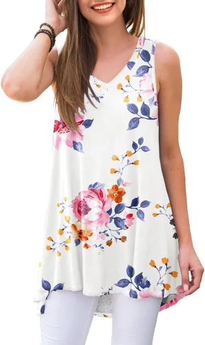 Vista 44 de AWULIFFAN - Blusa de verano sin mangas con cuello en V, túnica, top, para mujer 01 Negro