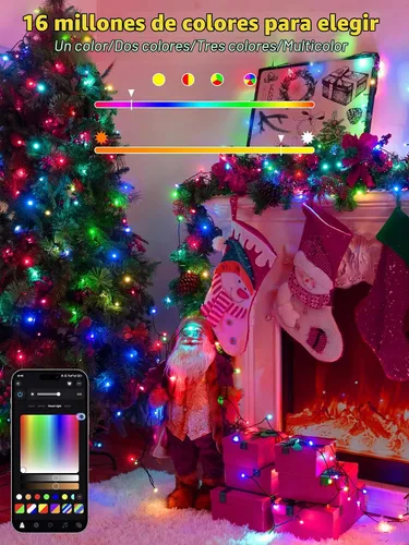 Vista 5 de Guhope Luces de Navidad inteligentes que cambian de color, 66 pies, 200 luces LED RGB de Navidad con aplicación y control remoto, luces impermeables