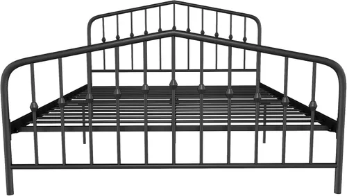 Vista 12 de Novogratz Bushwick - Marco de cama Queen de metal con cabecera ligeramente triangular, husillos insertados, base ajustable para almacenamiento,