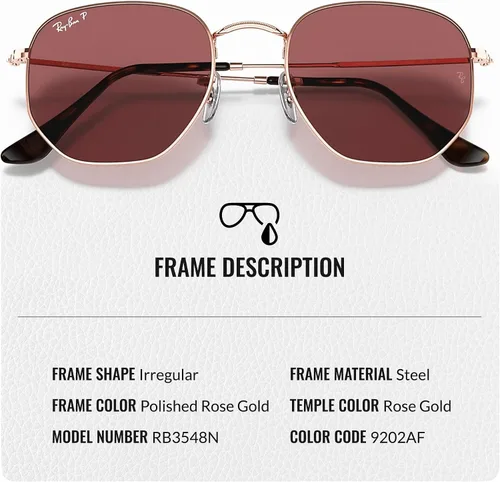 Vista 59 de Ray-Ban RB3548N Lentes planas hexagonales, gafas de sol cuadradas y redondas con kit oficial de gafas