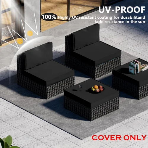 Vista 3 de Juego de 9 piezas de fundas impermeables para cojines de patio al aire libre, juego de reemplazo para muebles de sofá seccional de ratán entretejido