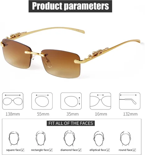 Vista 5 de JUDOO Retro Rimless Rectangle Sunglasses for Men Women Trendy Frameless Tinted Lens Eyewear