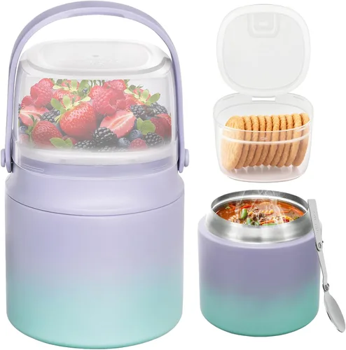 Vista 13 de Termo de sopa de 14 onzas para comida caliente con contenedor de aperitivos de 7 onzas, contenedor de almuerzo aislado a prueba de fugas para niños