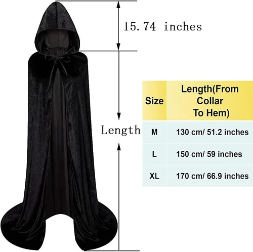 Vista 5 de Unisex Full Length Hooded Robe Cloak Long Velvet Cape Cosplay Costume
