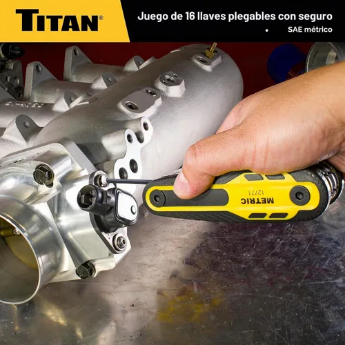 Vista 6 de Titan 12774 Juego de llaves Allen plegables de 16 piezas, métricas y SAE, juegos de llaves hexagonales con bloqueo a 90°, 135° y 180° mediante dos