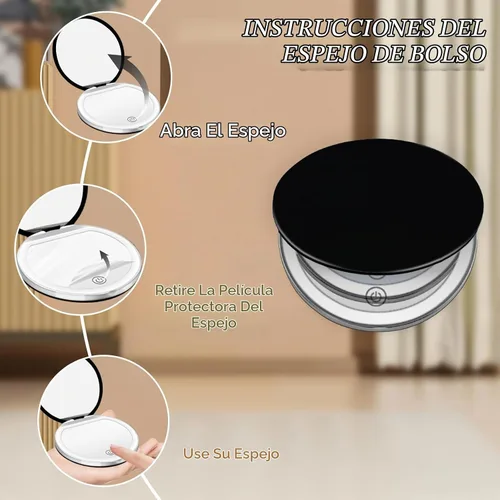 Vista 3 de Kakuje Espejo compacto con luz, espejo de bolsillo LED de aumento 1X/3X con cable de datos USB, mini espejo para bolso, bolsillo, viaje y regalo