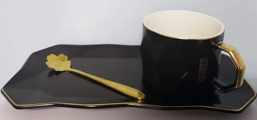 Vista 6 de YAGE Juego de tazas de café de cerámica con cuchara y bandeja, taza de té para bebidas calientes y frías para la oficina y el hogar con platillo