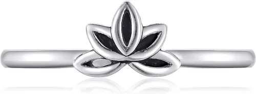 Vista 2 de Womens Lotus Flower Rings Simple Rings 925 Sterling Silver Rings Womens Stacking Rings Vintage Statement Rings Size 5-9