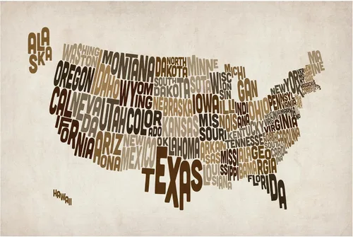 Vista 2 de Trademark Fine Art - Lienzo decorativo con mapa de texto de Estados Unidos