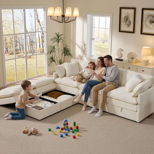 Vista 2 de Ihanherry Sofá modular de 103 pulgadas con almacenamiento, sofá de nube en forma de U con otomanas móviles y 4 almohadas, sofás seccionales