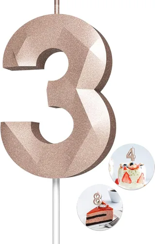 Vista 18 de Velas de cumpleaños con números (0 velas negras), forma de diamante 3D, decoración de pastel de feliz cumpleaños para niños y hombres, cumpleaños