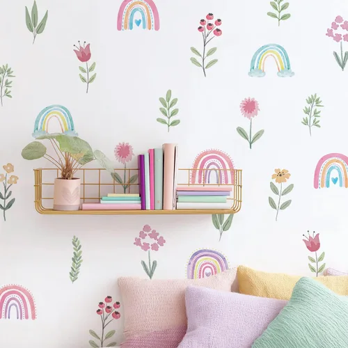 Vista 9 de funlife 72 PIEZAS Adhesivos de pared de flores de acuarela, para pegar y quitar, decoración de pared para dormitorio de niñas, flores boho