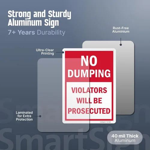 Vista 5 de SmartSign Letrero de metal con texto en inglés "No Dumping Violators Will Be Prosecuted", 14 x 10 pulgadas, aluminio laminado a prueba de óxido
