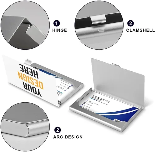 Vista 4 de Funda personalizada para tarjetas de presentación, diseño personalizado para añadir texto/imagen/logotipo, tarjetero de aluminio delgado