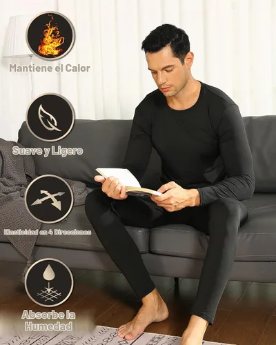 Vista 4 de ViCherub Ropa interior térmica para hombres con forro polar Long Johns conjunto térmico largo capa base para clima frío parte superior e inferior