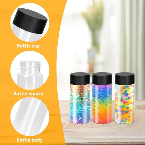 Vista 3 de 24 botellas de plástico transparente, botellas sensoriales vacías con tapas, 10 onzas / 10.1 fl oz de plástico PET, contenedor de bebida
