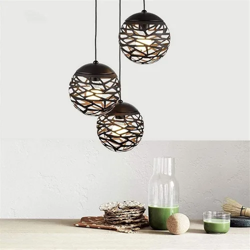 Vista 2 de Adjustable Height Chandelier Light Fixture - Elegant Black Iron & Glass Design for Living Room, Kitchen Island, Cafe, and Bar(20cm)