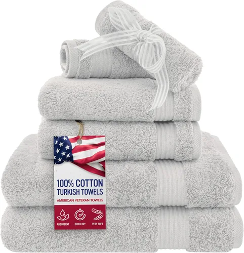 Vista 90 de Juego de toallas American Veteran Towel, de lujo, 6 piezas de algodón 100 % turco para máxima suavidad y absorción, para hotel y spa