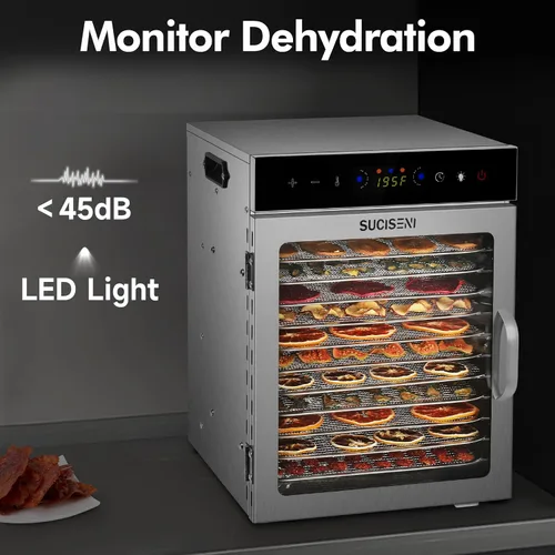 Vista 7 de Máquina deshidratadora de alimentos, 12 bandejas de acero inoxidable, deshidratador de carne de 1000 W para uso doméstico, temporizador de 24 horas