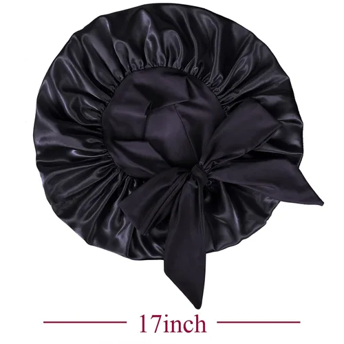 Vista 10 de Gorro de satén de seda para dormir el cabello: gorro de noche ajustable para mujer, tamaño gigante, banda ancha cómoda para trenzas de cabello largo