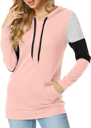 Vista 3 de CATHY Sudadera casual con cordón para mujer manga larga bloque de color sudadera con capucha y bolsillo