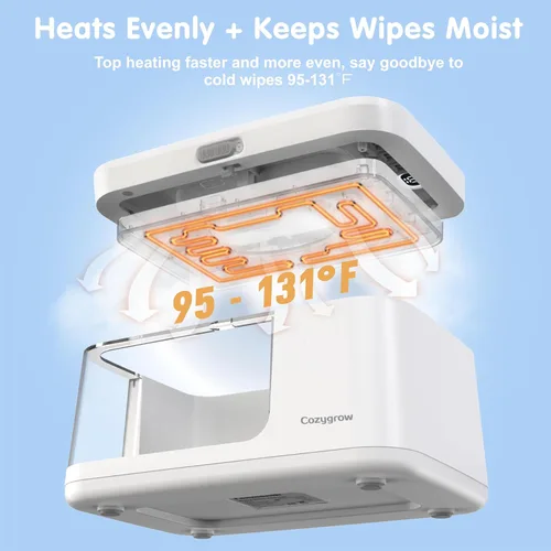 Vista 2 de Calentador de toallitas para bebés con luz LED y ventana de visión transparente, ajustable de 95 ℉ a 131 ℉, cable de enchufe de 4.9 ft