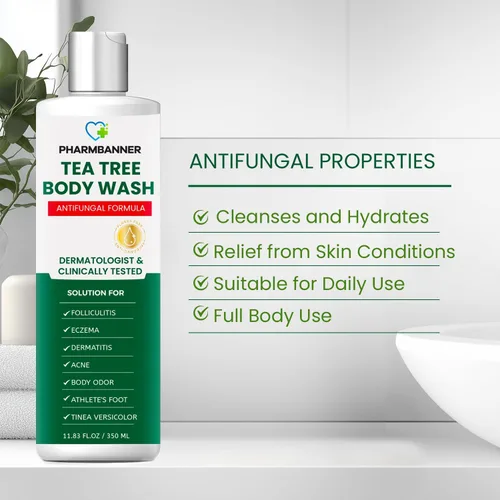 Vista 8 de PHARMBANNER Gel de baño antifúngico de árbol de té - Alivia la foliculitis, el acné, la picazón de deportista, el pie de atleta, la tiña, la tiña