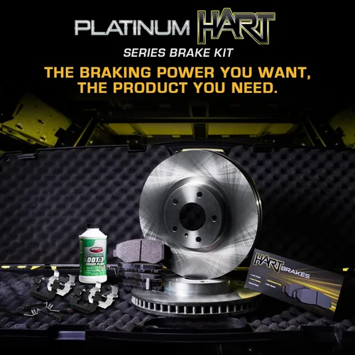 Vista 3 de Hart Brakes Kit de frenos y rotores traseros delanteros Pastillas de freno delanteras y traseras Rotores y pastillas de frenos Pastillas